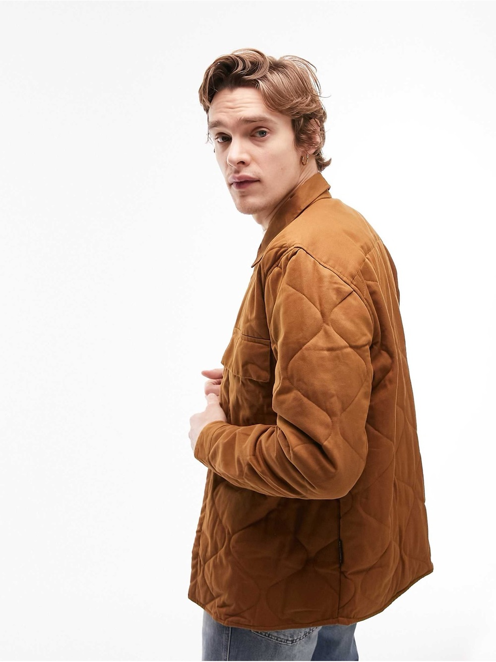 Asos Topman Tobacco Quilted Shirt Jacket Shacket Men's size M/L